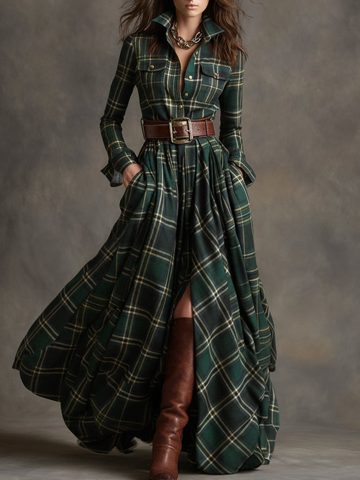 Clarice | Plaid Long-Sleeve Maxi Dress
