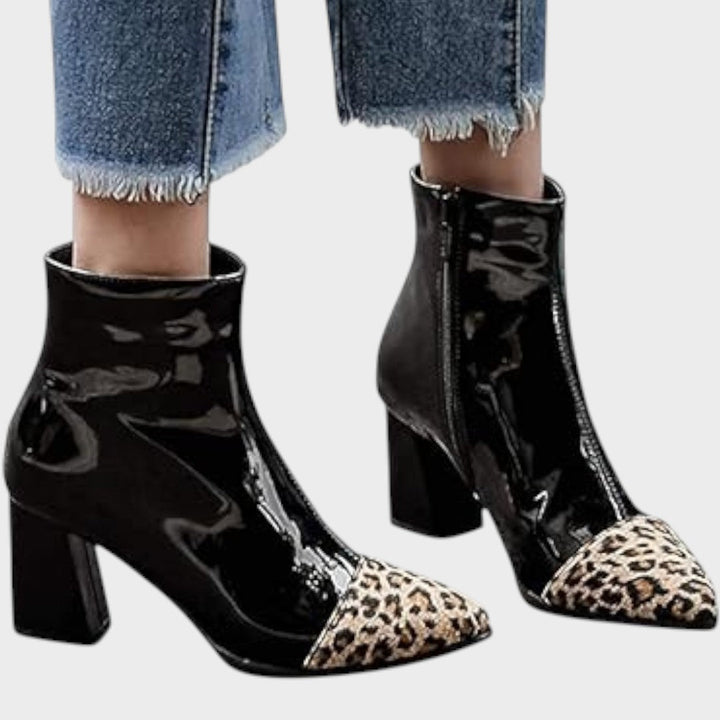Diva | Patent Leather Boots with Leopard Print