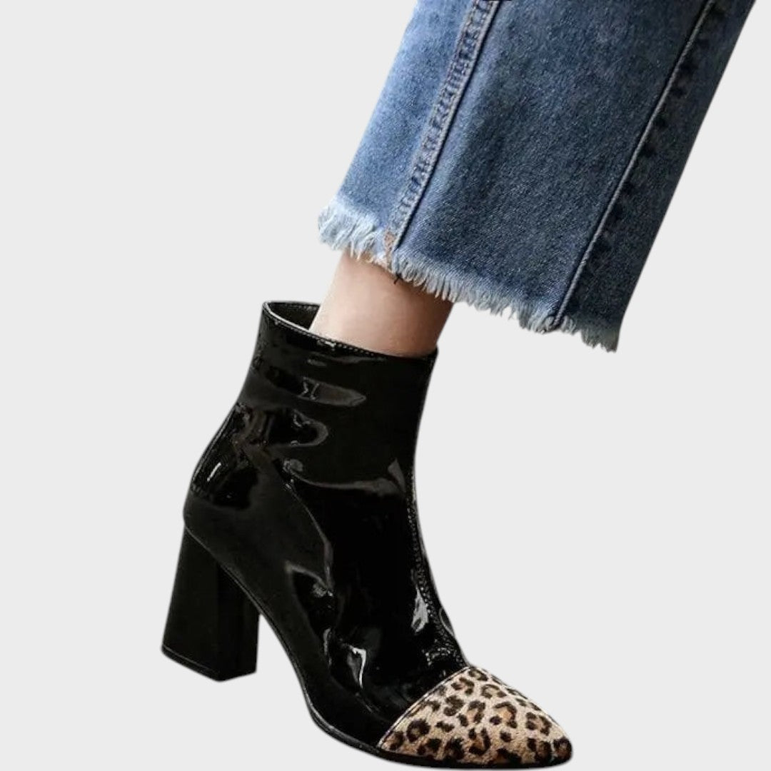 Diva | Patent Leather Boots with Leopard Print