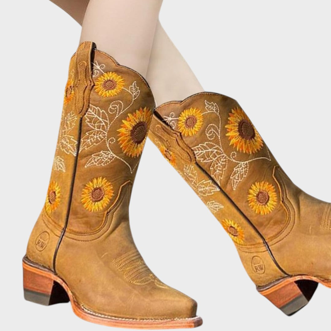 Sun | Suede Cowboy Boots with Flowers
