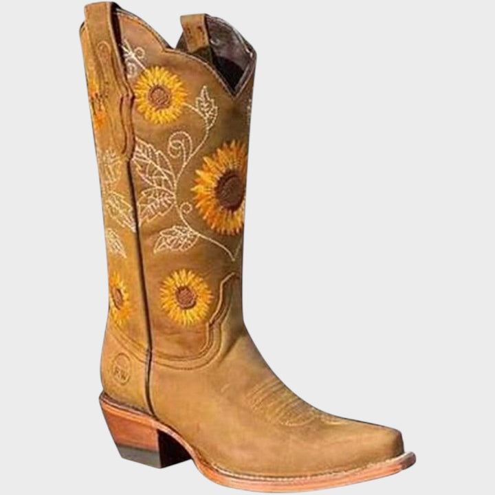 Sun | Suede Cowboy Boots with Flowers