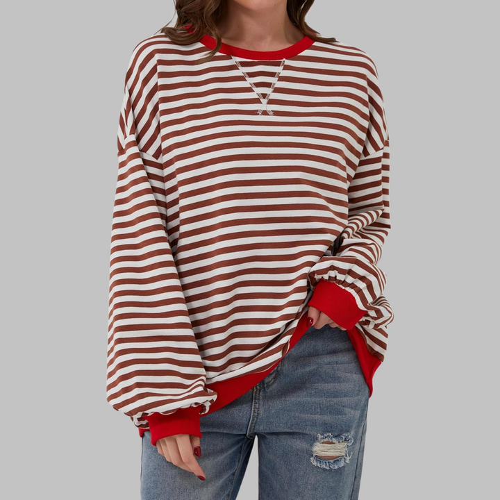 Liana │ Casual Long Sleeve Round Neck Striped Sweatshirt