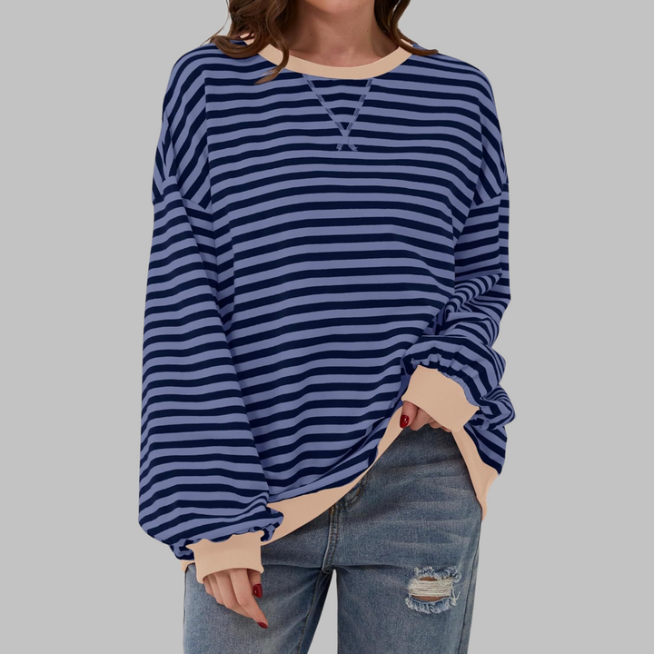 Liana │ Casual Long Sleeve Round Neck Striped Sweatshirt