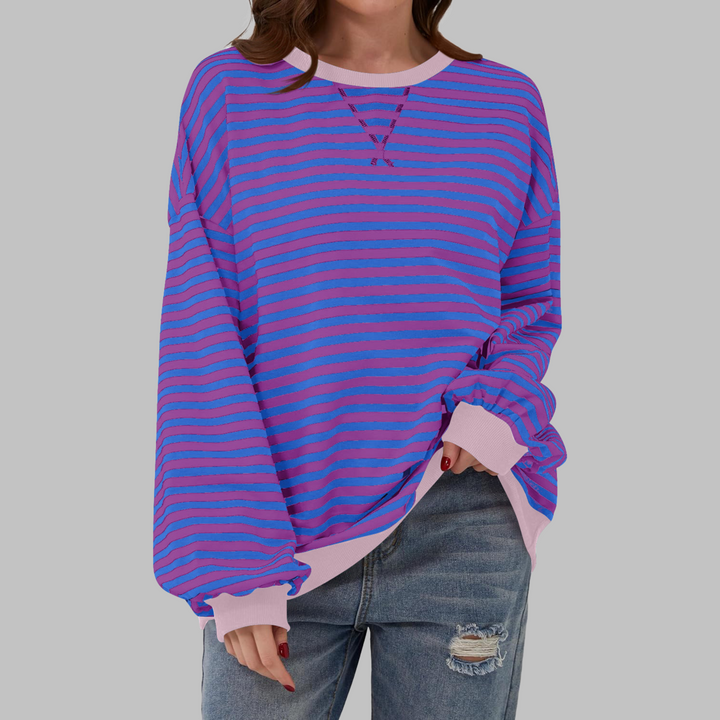 Liana │ Casual Long Sleeve Round Neck Striped Sweatshirt