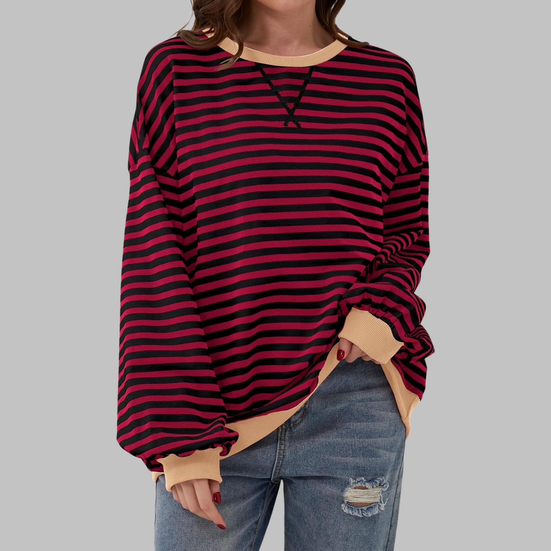 Liana │ Casual Long Sleeve Round Neck Striped Sweatshirt
