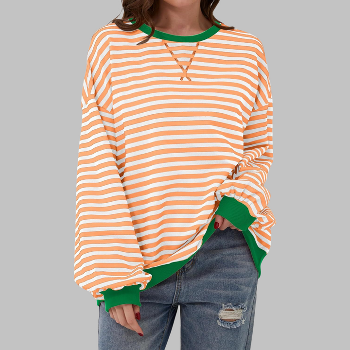 Liana │ Casual Long Sleeve Round Neck Striped Sweatshirt