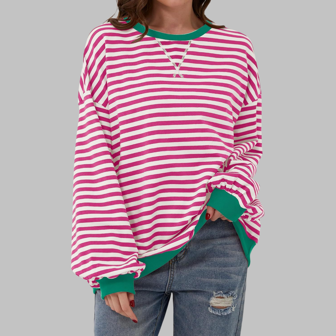 Liana │ Casual Long Sleeve Round Neck Striped Sweatshirt