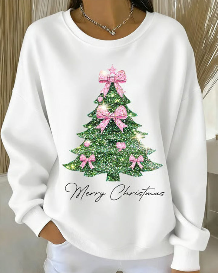 Merry | Round Neck Long Sleeve Christmas Print Sweatshirt