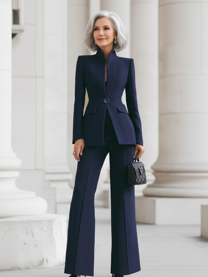 Lauren | Sophisticated  High-Collar Blazer & Wide-Leg Trousers Set