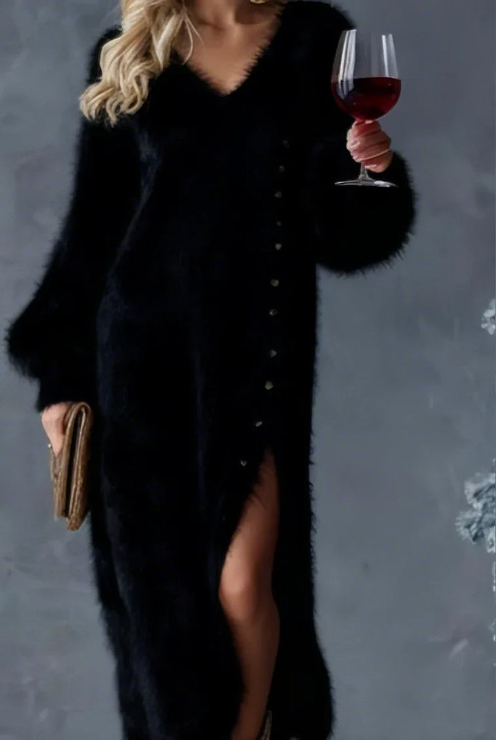 Lenora | Elegant Plush Knit Maxi Dress with Side Slit