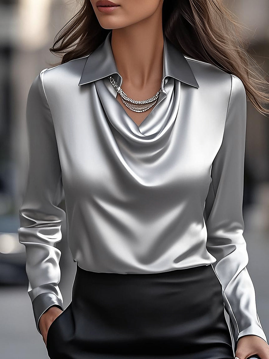 Lenora | Elegant Satin Blouse with Draped Neckline