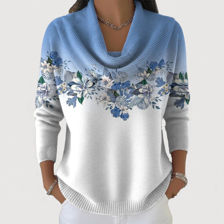 Jazelle | Floral Sweater with Draped Collar