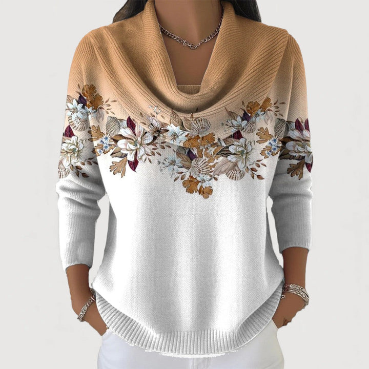 Jazelle | Floral Sweater with Draped Collar