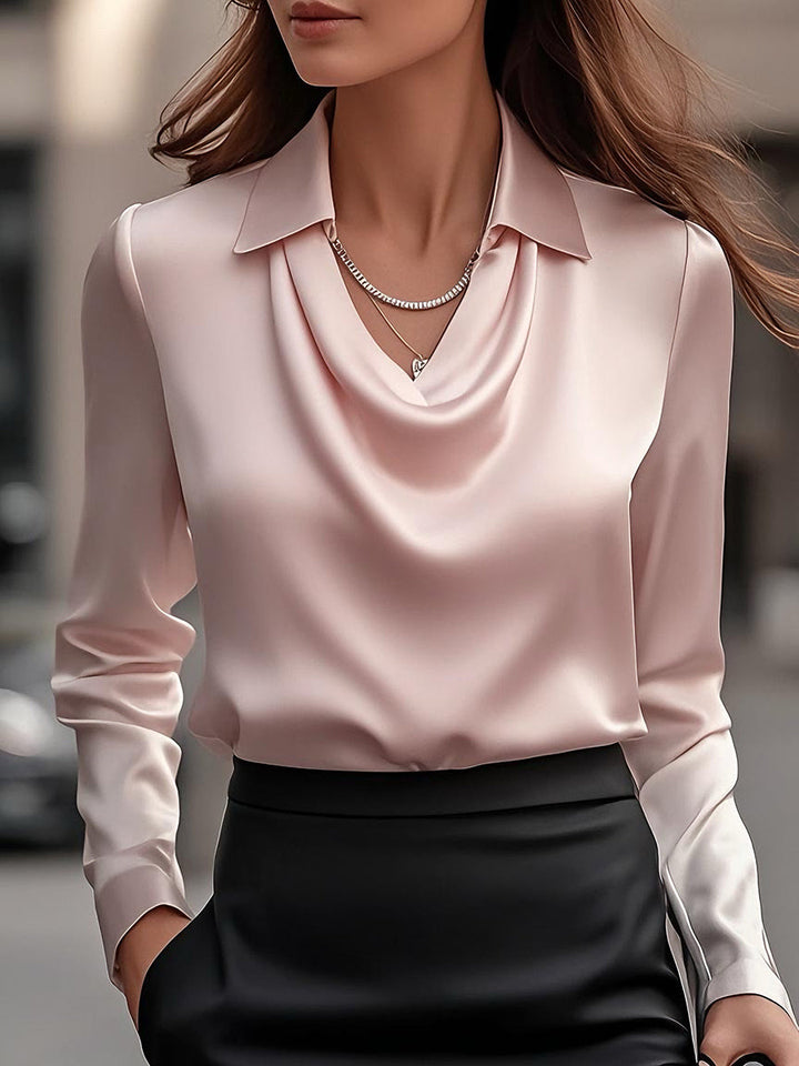 Lenora | Elegant Satin Blouse with Draped Neckline