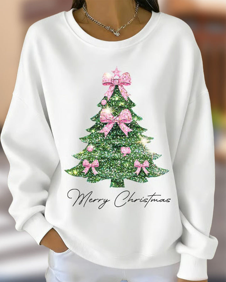 Merry | Round Neck Long Sleeve Christmas Print Sweatshirt