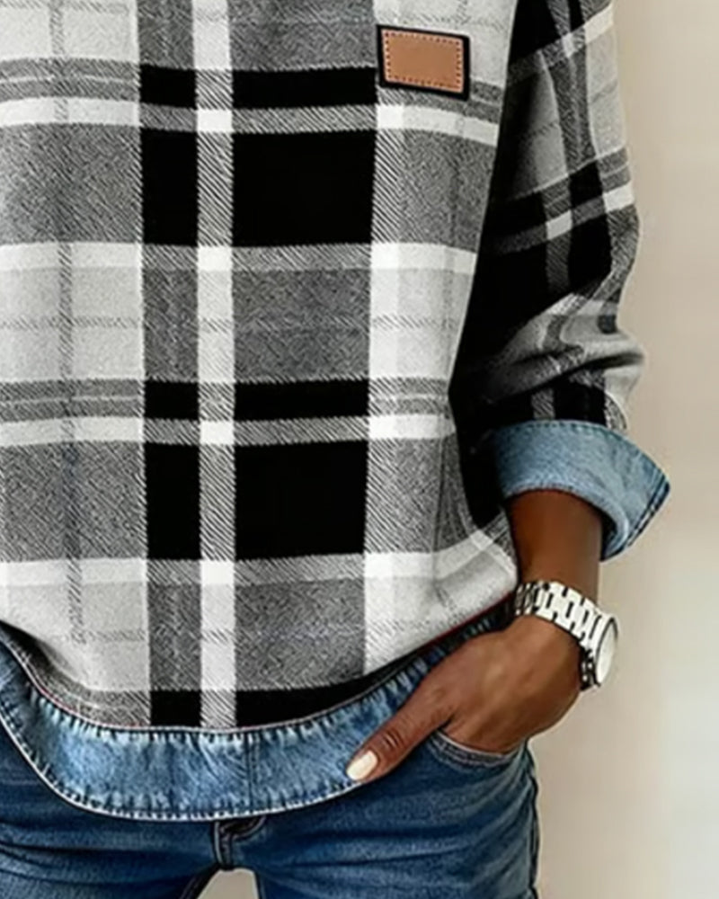 Beverly | Casual Round Neck Denim Patchwork Pullover Sweatshirt