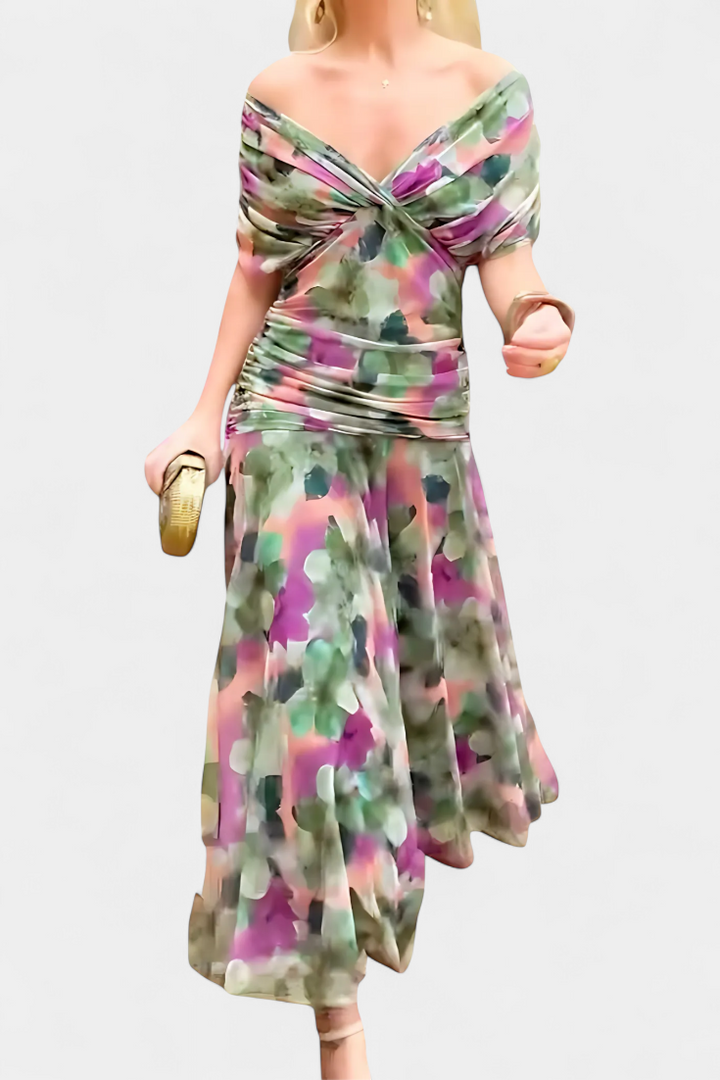 Jadee | Long Floral Dress with V-Neck