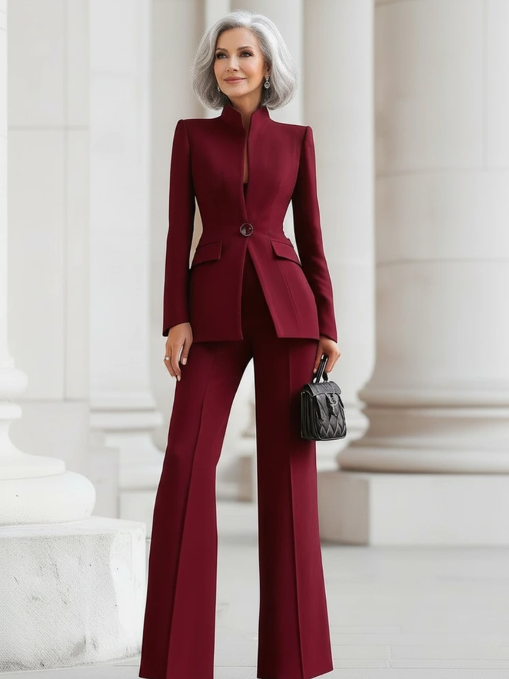 Lauren | Sophisticated  High-Collar Blazer & Wide-Leg Trousers Set