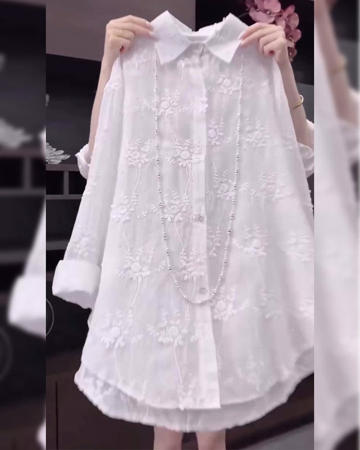 Celeste | Embroidered Solid Color Shirt with Dropped Shoulders