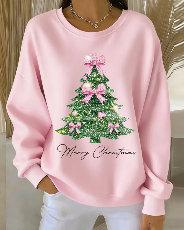 Merry | Round Neck Long Sleeve Christmas Print Sweatshirt