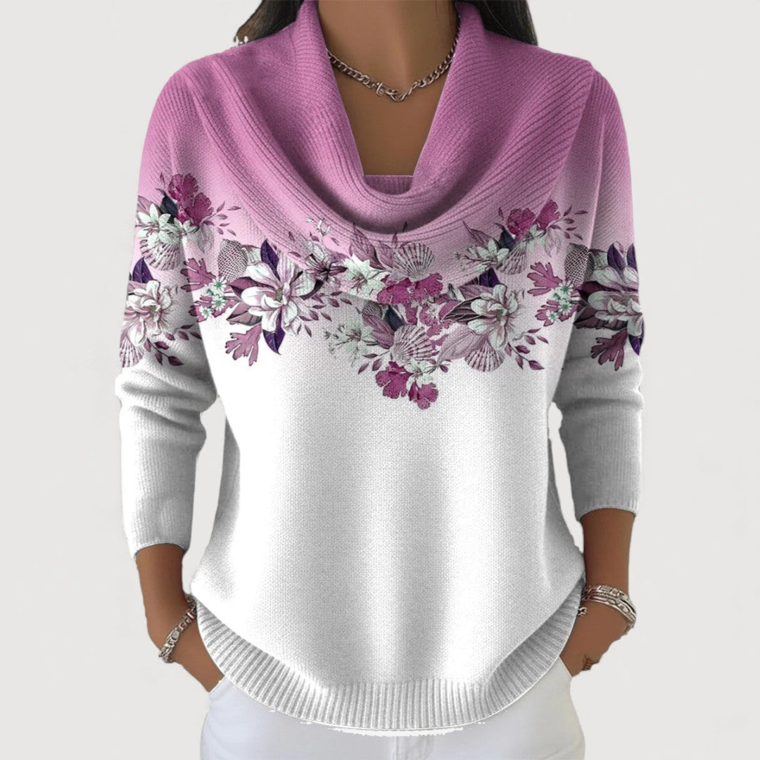 Jazelle | Floral Sweater with Draped Collar