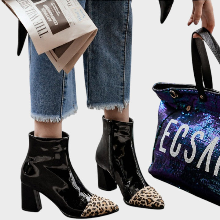 Diva | Patent Leather Boots with Leopard Print