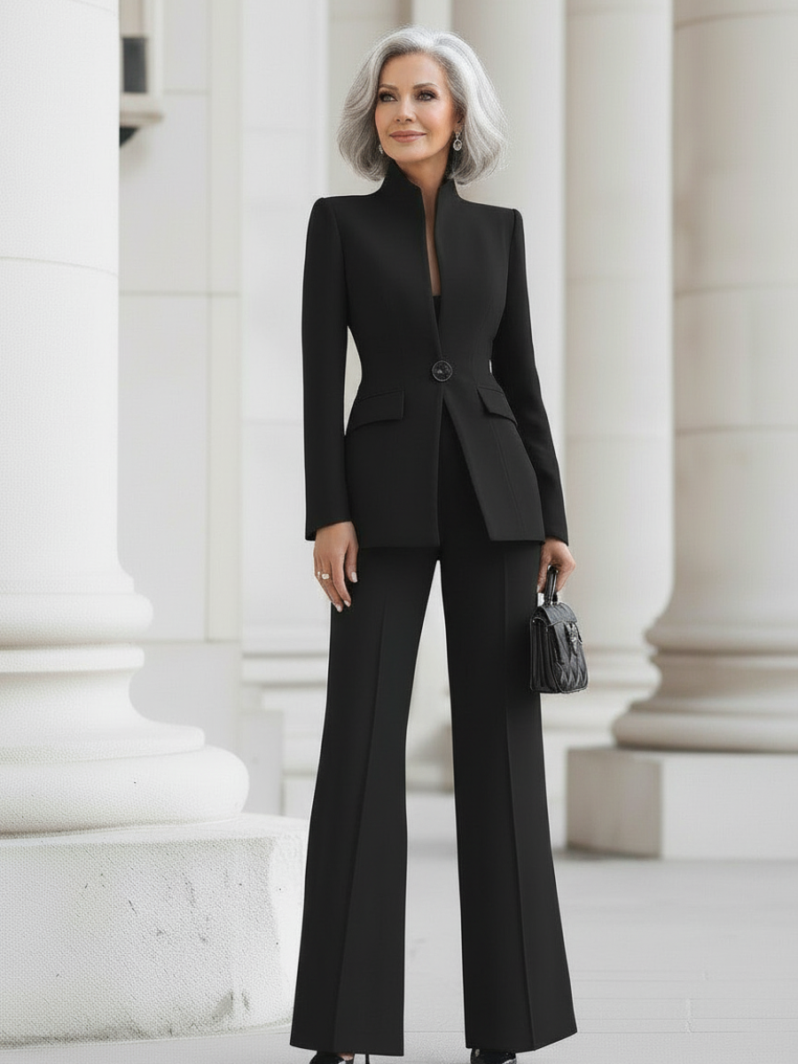 Lauren | Sophisticated  High-Collar Blazer & Wide-Leg Trousers Set