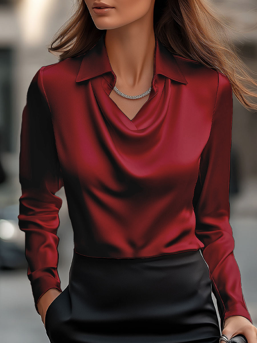 Lenora | Elegant Satin Blouse with Draped Neckline