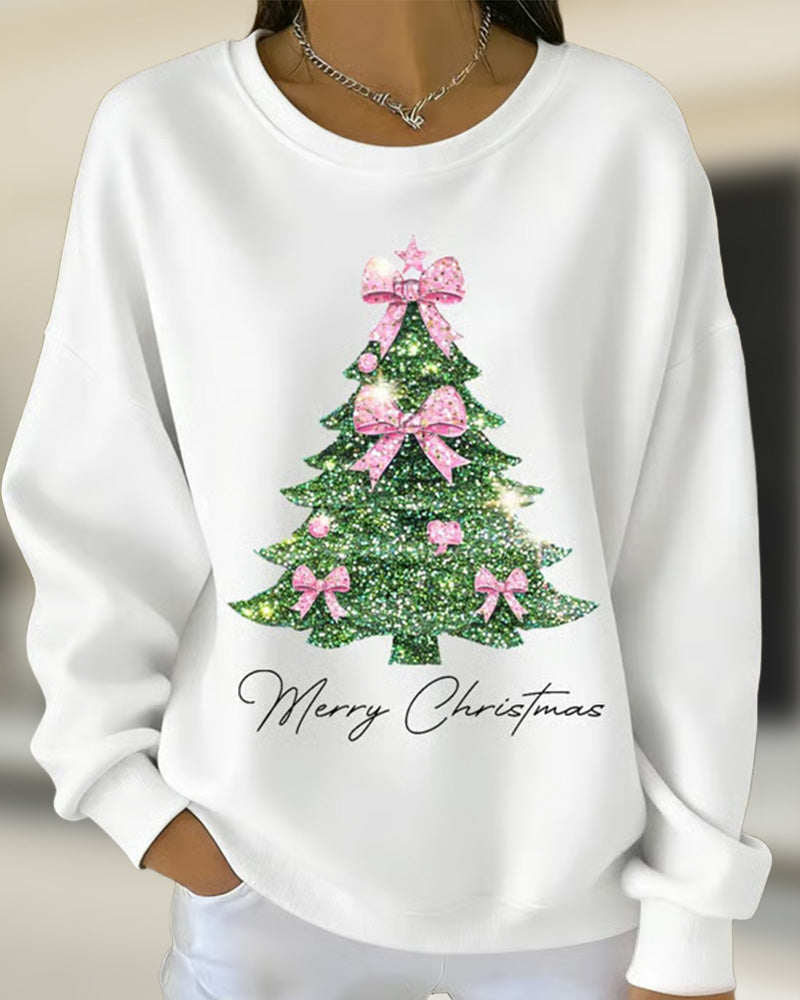 Merry | Round Neck Long Sleeve Christmas Print Sweatshirt