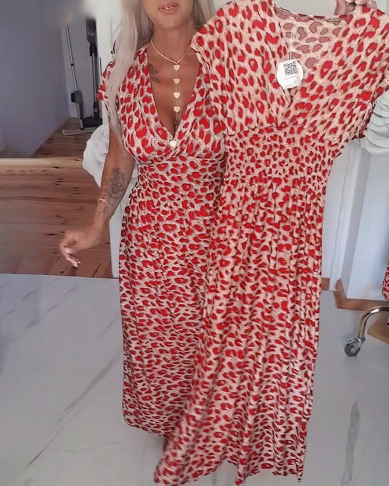Katarina │ Elegant Leopard Print Dress with V-Neck
