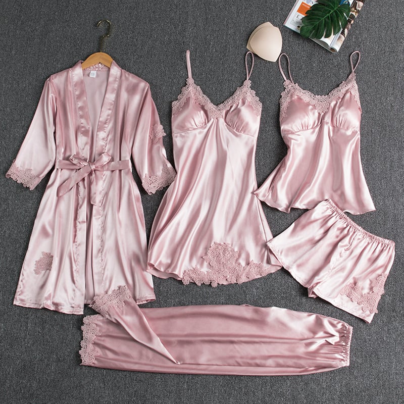 Remi | 5-Piece Silk Lace Nightwear Set