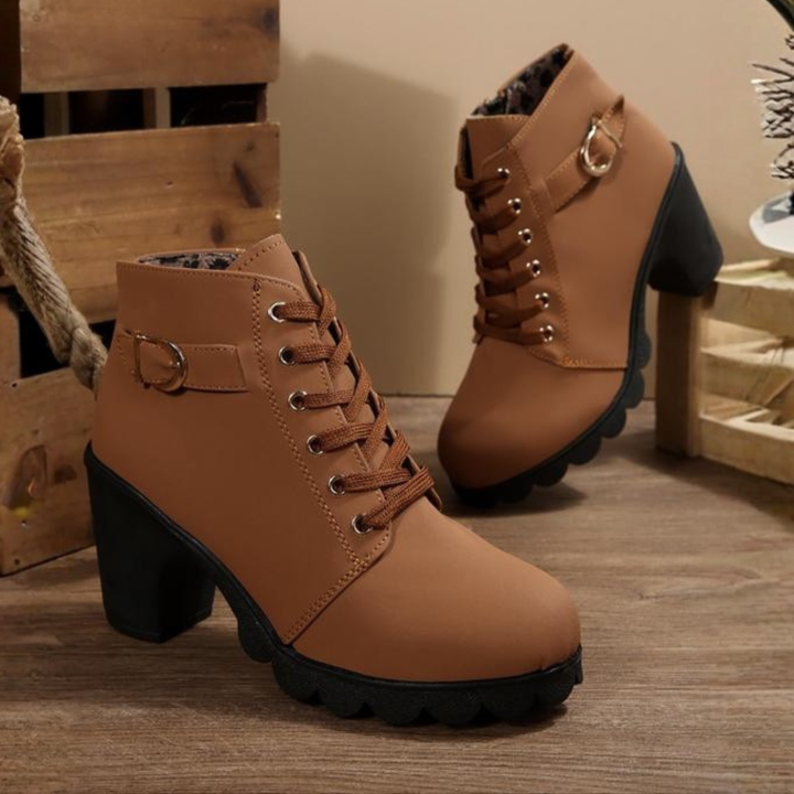 Miriam | Chic Lace-Up Metal Buckle Chunky Ankle Boots
