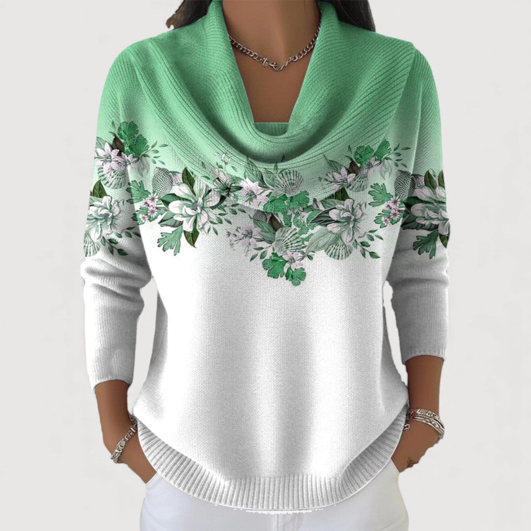 Jazelle | Floral Sweater with Draped Collar