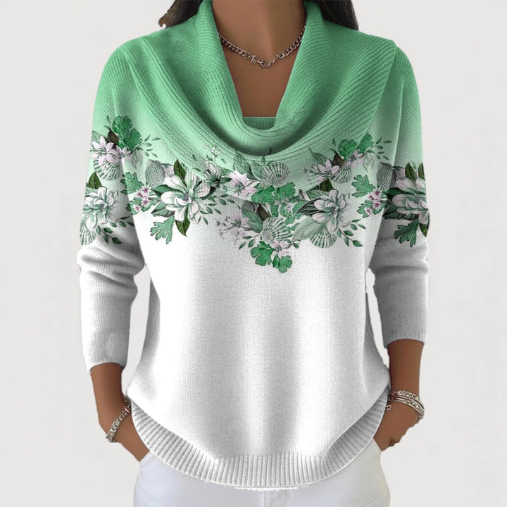 Jazelle | Floral Sweater with Draped Collar