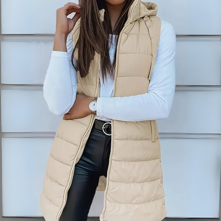 Clarice | Sleeveless Hooded Long Puffer Vest