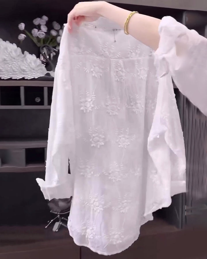 Celeste | Embroidered Solid Color Shirt with Dropped Shoulders