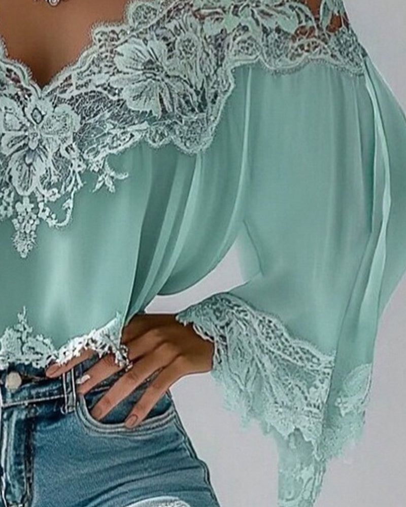 Winona │ Blouse V-Neck Patchwork Loose Long Sleeve