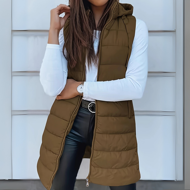 Clarice | Sleeveless Hooded Long Puffer Vest