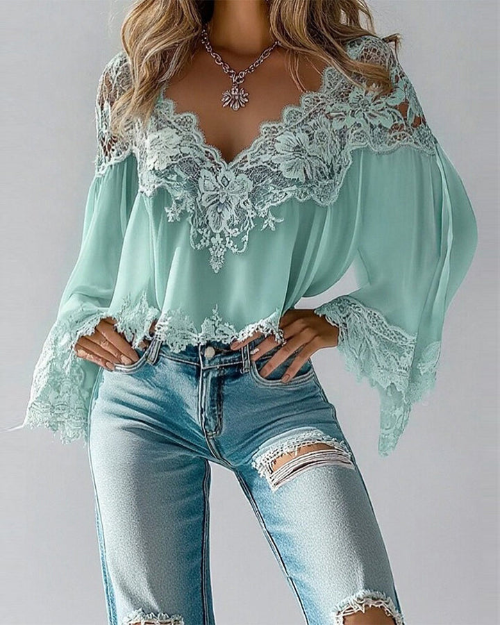 Winona │ Blouse V-Neck Patchwork Loose Long Sleeve