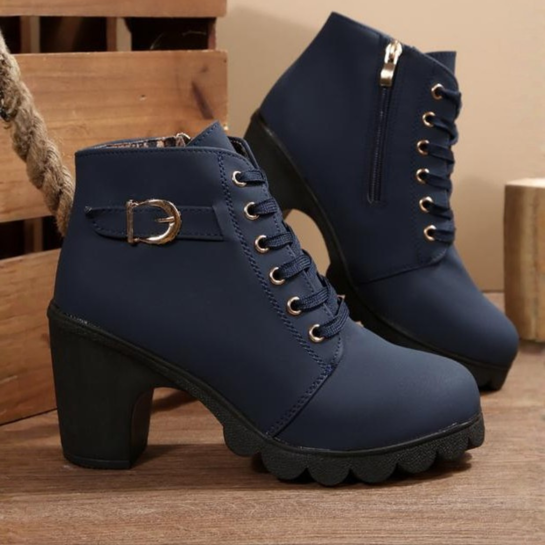 Miriam | Chic Lace-Up Metal Buckle Chunky Ankle Boots