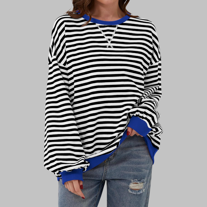 Liana │ Casual Long Sleeve Round Neck Striped Sweatshirt