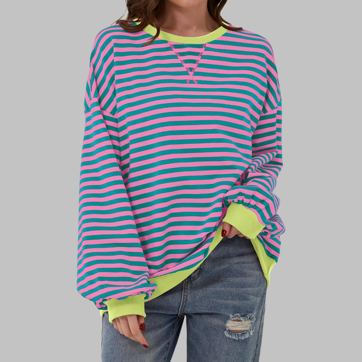 Liana │ Casual Long Sleeve Round Neck Striped Sweatshirt