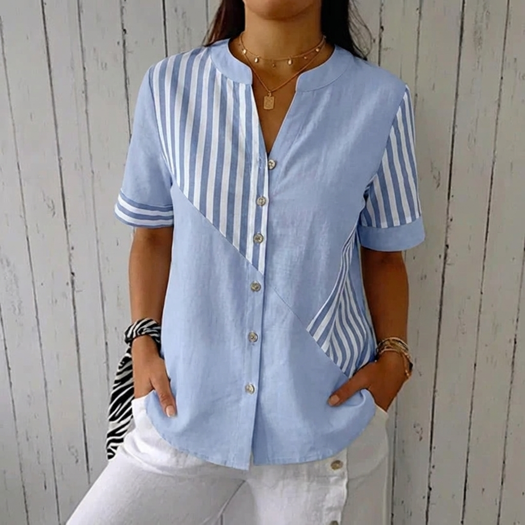 Jenny | Striped Linen-cotton Summer Top