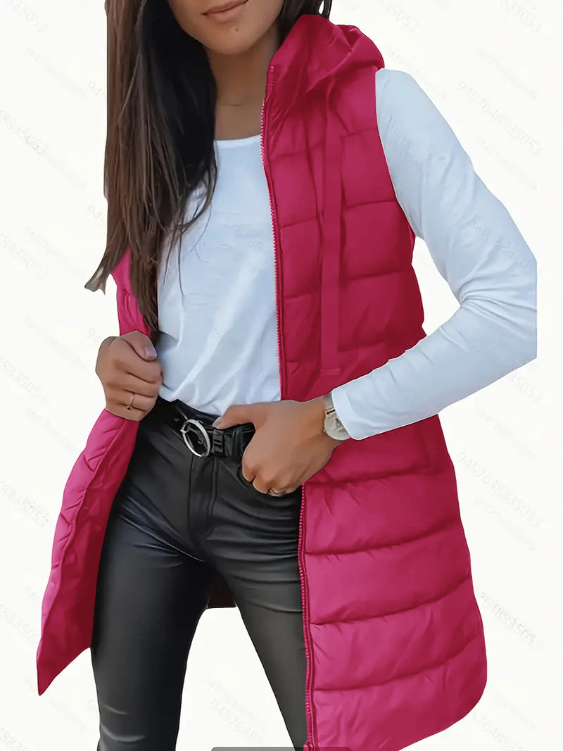 Clarice | Sleeveless Hooded Long Puffer Vest