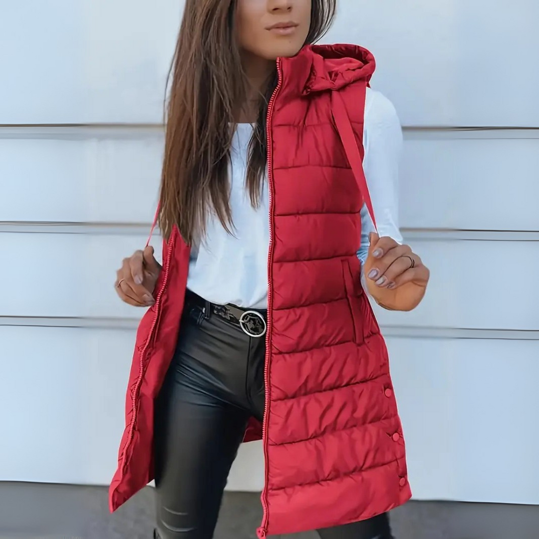 Clarice | Sleeveless Hooded Long Puffer Vest
