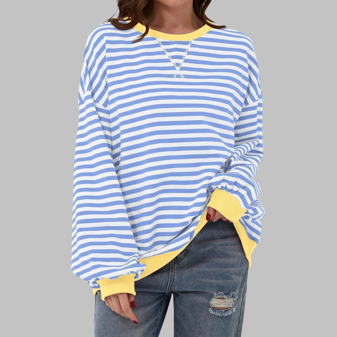 Liana │ Casual Long Sleeve Round Neck Striped Sweatshirt