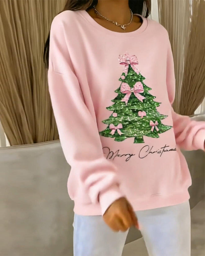 Merry | Round Neck Long Sleeve Christmas Print Sweatshirt