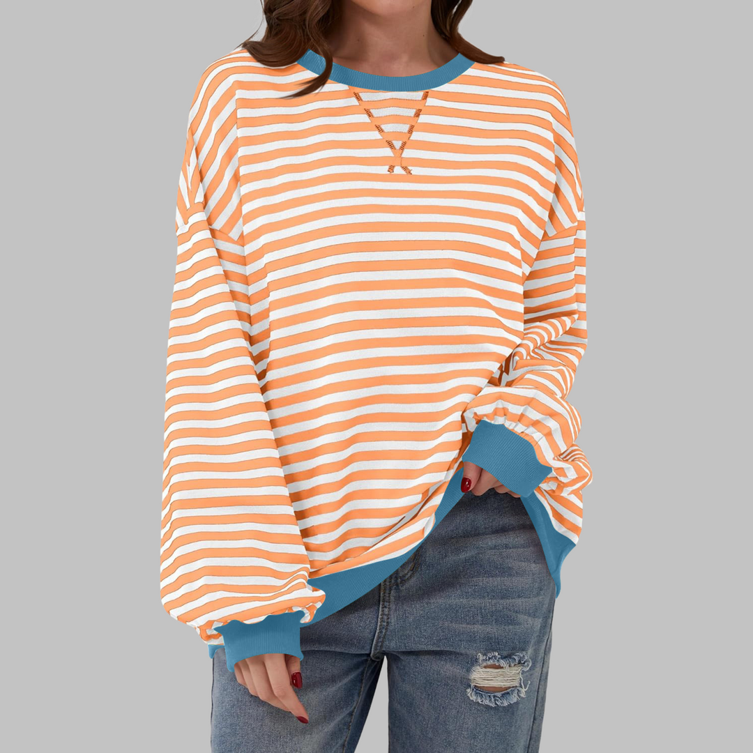 Liana │ Casual Long Sleeve Round Neck Striped Sweatshirt