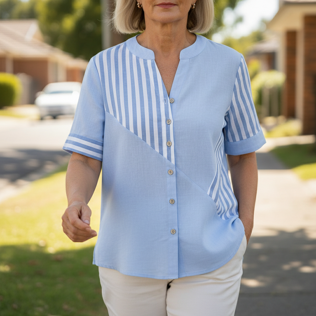Jenny | Striped Linen-cotton Summer Top