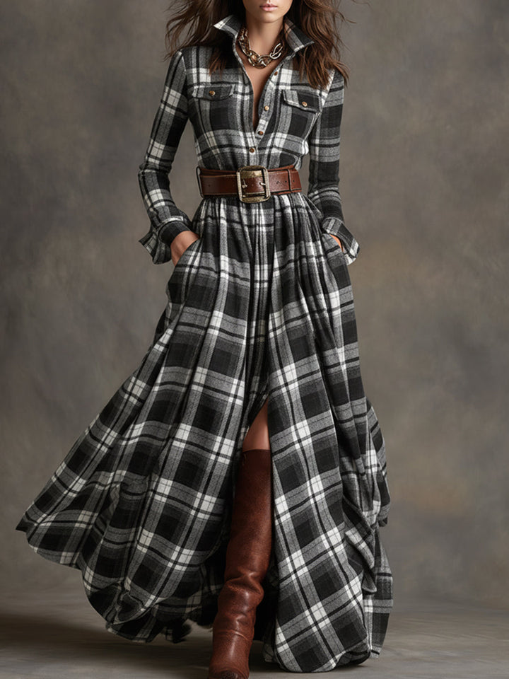 Clarice | Plaid Long-Sleeve Maxi Dress